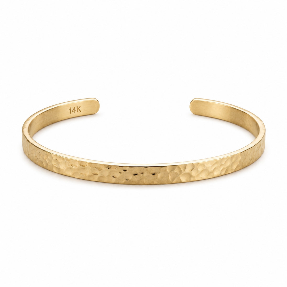 14K Gold Artisan-Hammered Open Cuff Bracelet